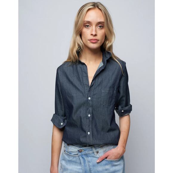 Frank & Eileen BARRY Famous Denim Tailored Button-Up Shirt in Raw Rinse L $278 - Picture 1 of 15
